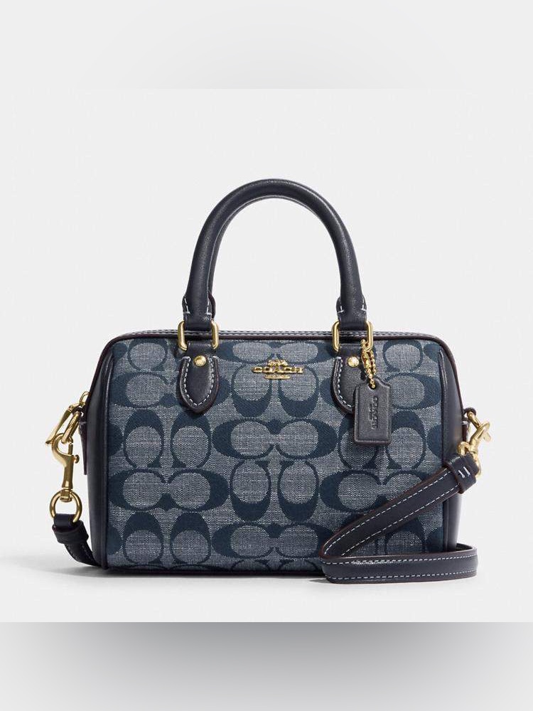 Coach Mini Rowan Crossbody In Navy Signature Jacquard. Denim